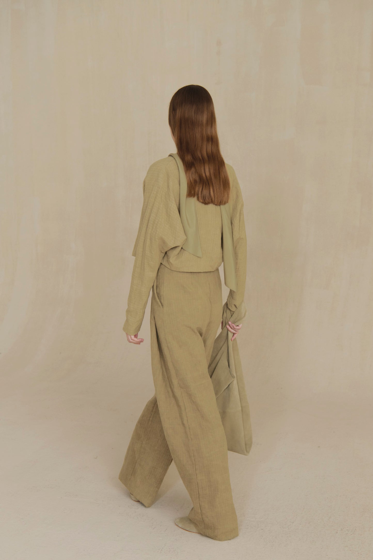 Ser, dark beige striped wool and linen short jacket