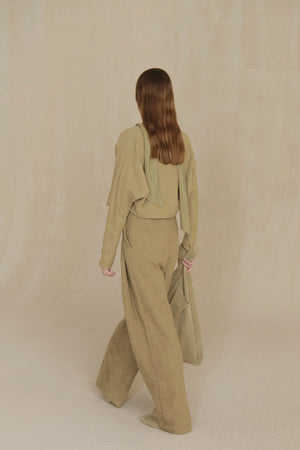 Ser, dark beige striped wool and linen short jacket