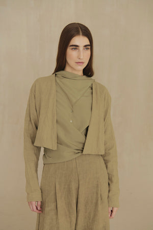 Ser, dark beige striped wool and linen short jacket