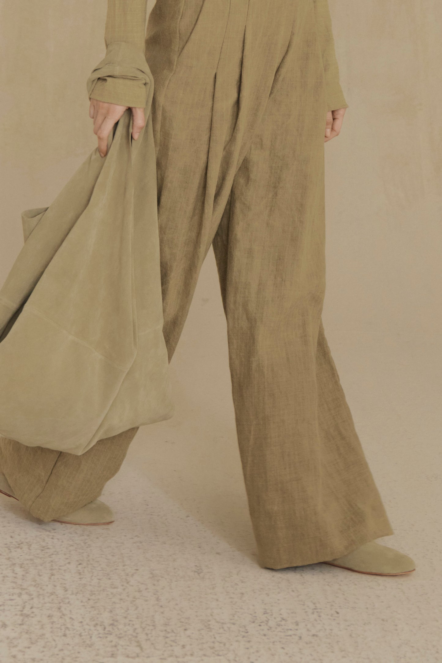 Ser, dark beige striped wool and linen trousers