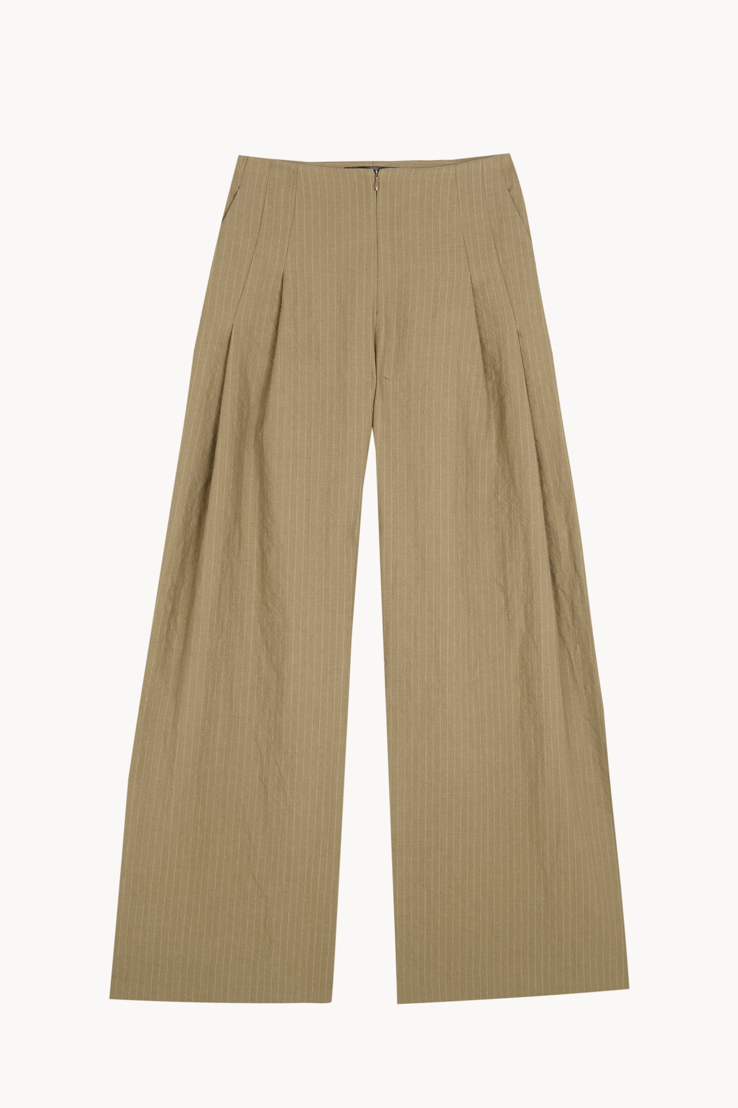 Ser, dark beige striped wool and linen trousers