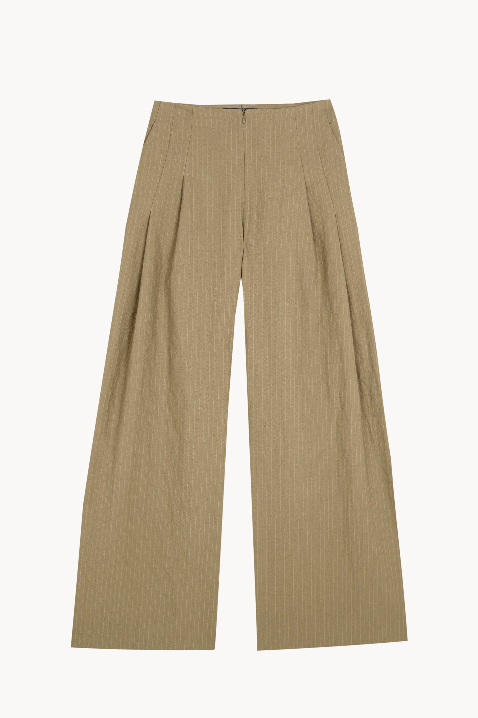 Ser, dark beige striped wool and linen trousers