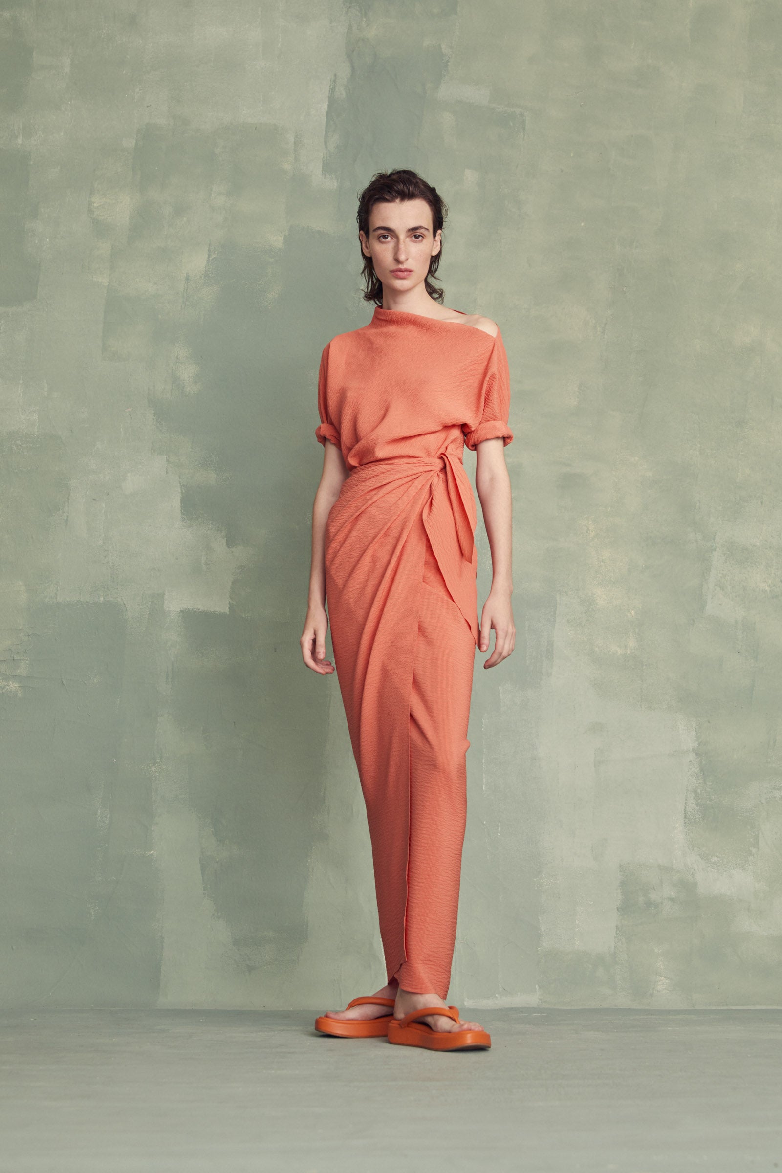 Cortana Serena coral silk wrap dress