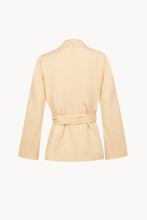 Simona, beige mares wrap jacket in linen and silk