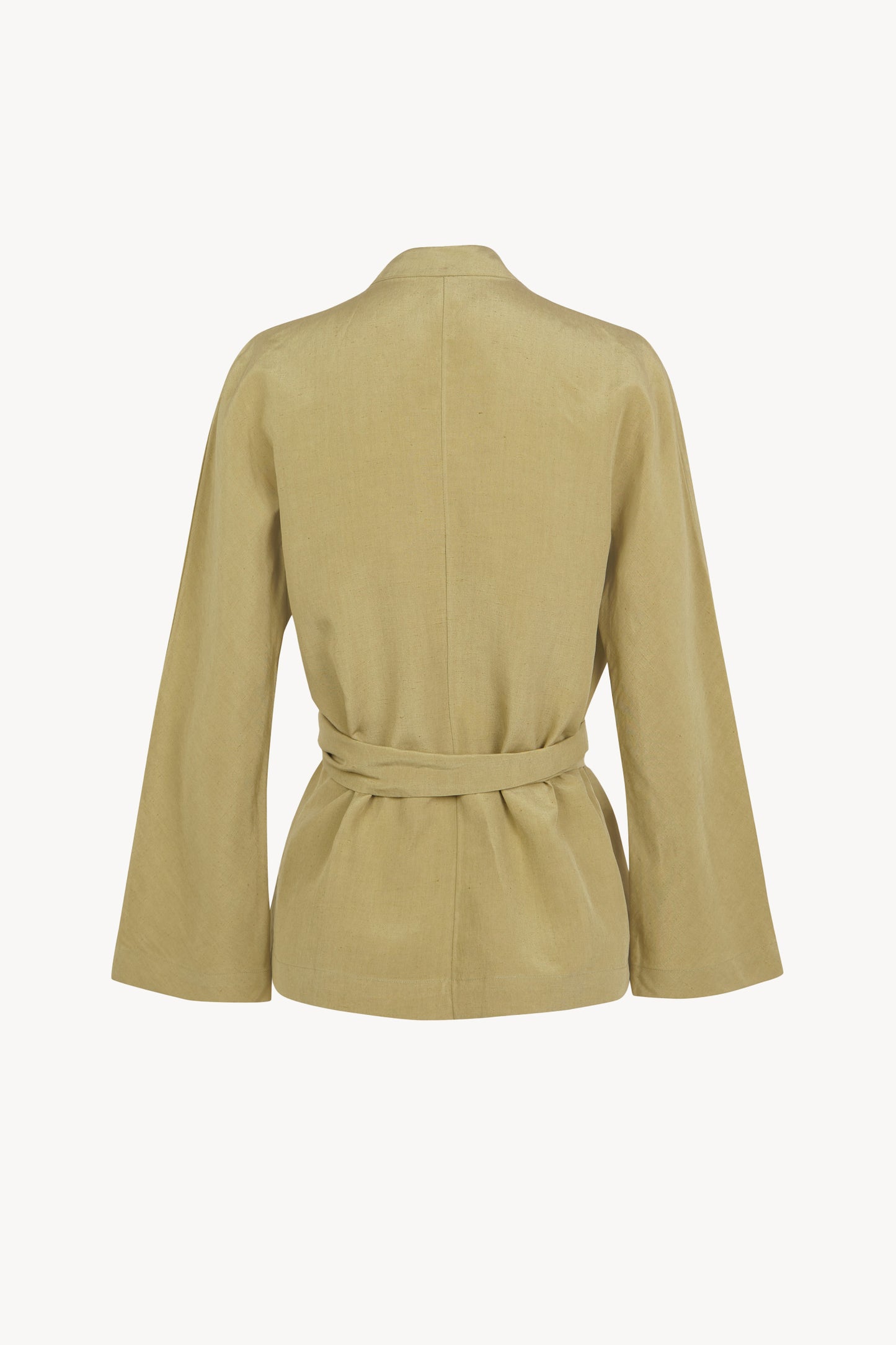 Simona, matte khaki wrap jacket in linen and silk