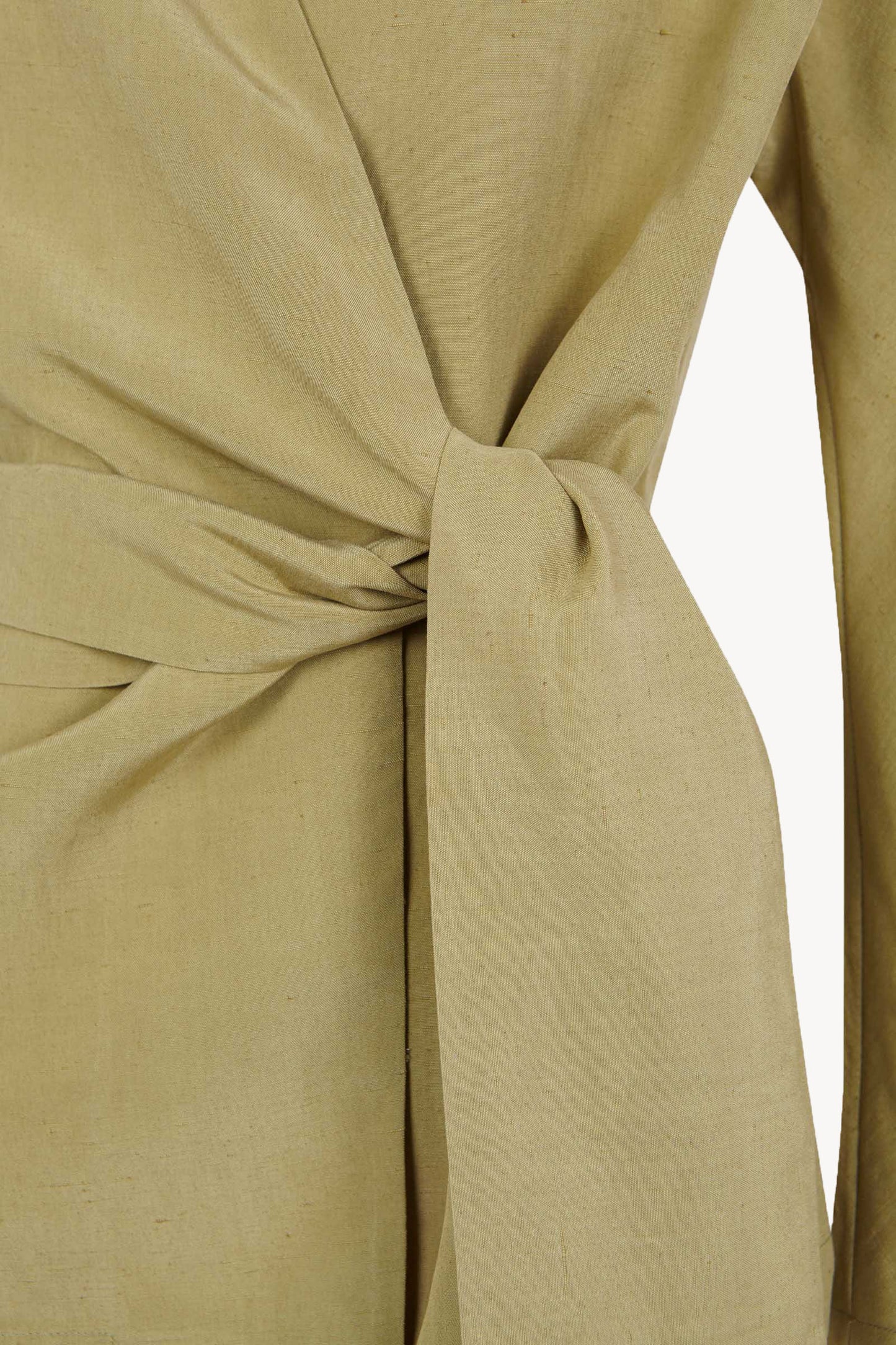 Simona, matte khaki wrap jacket in linen and silk