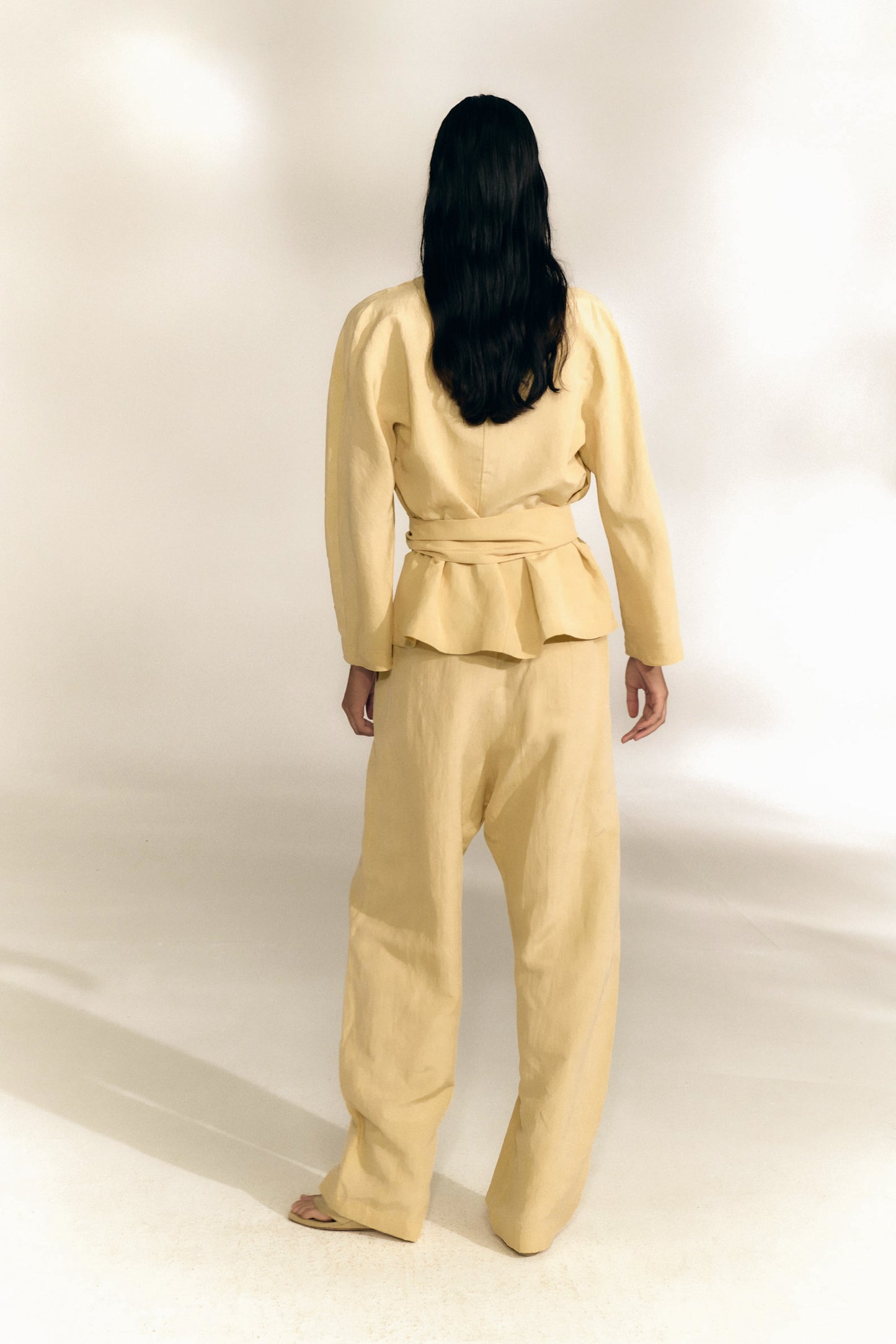 Simona, beige mares wrap jacket in linen and silk
