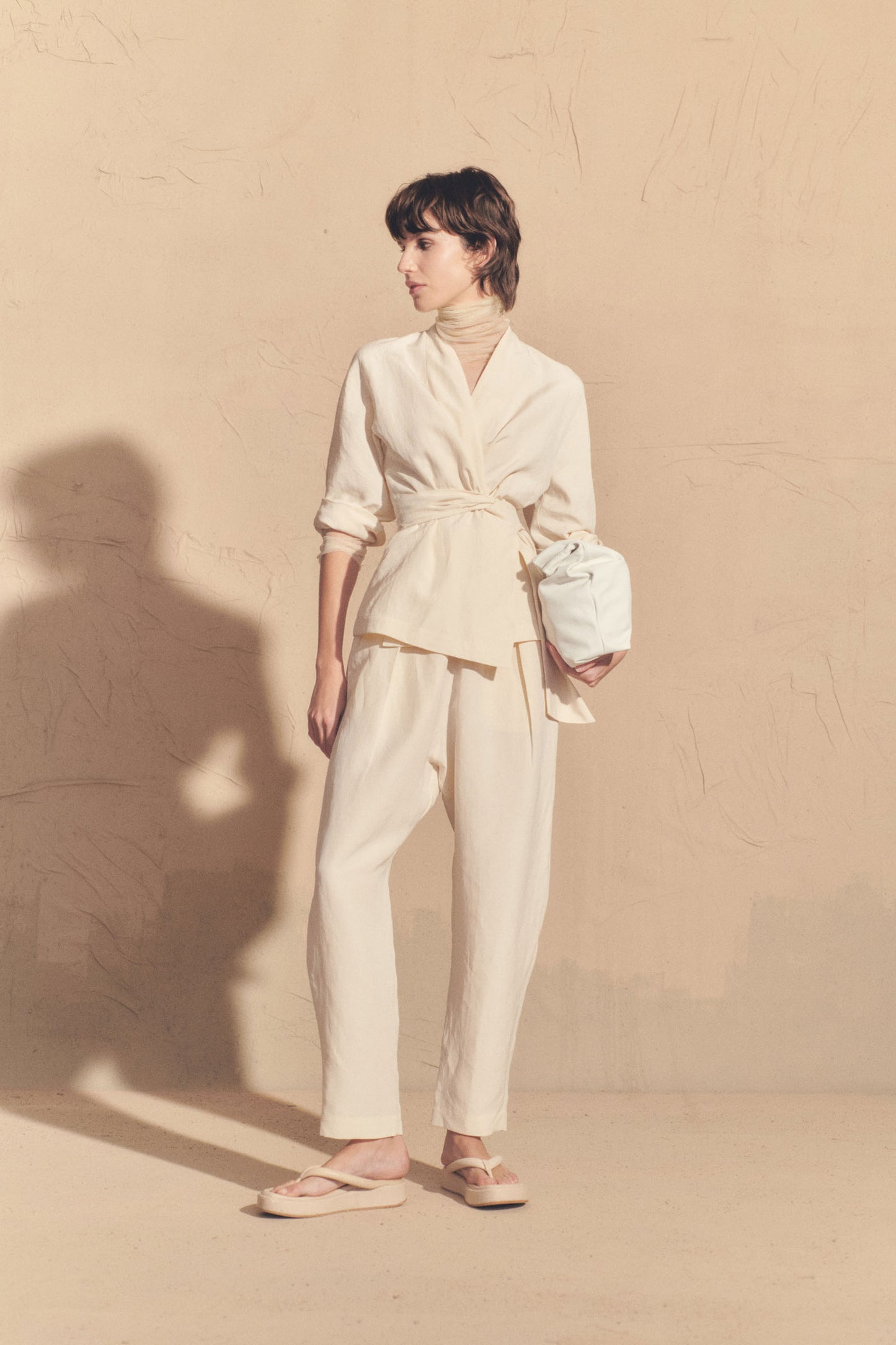Simona, ivory linen and silk pants 