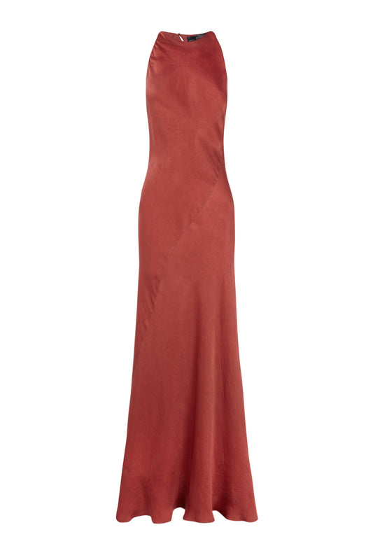 Sira, vestido largo en cupro rojo