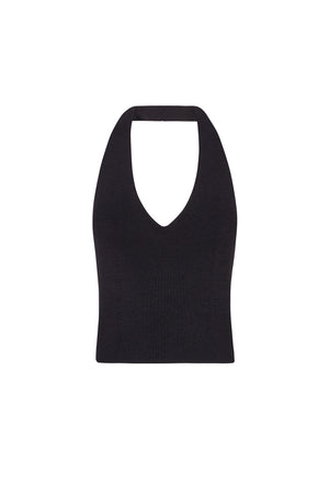 Siro, black tussah silk knit halter top