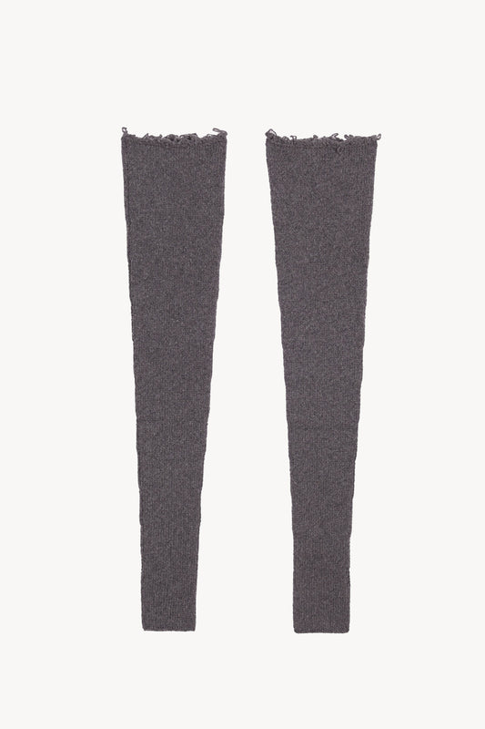 Snow, gray melange wool and cashmere arm warmers