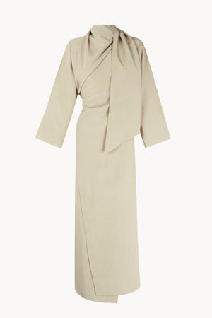 Sofia, stone linen and silk dress