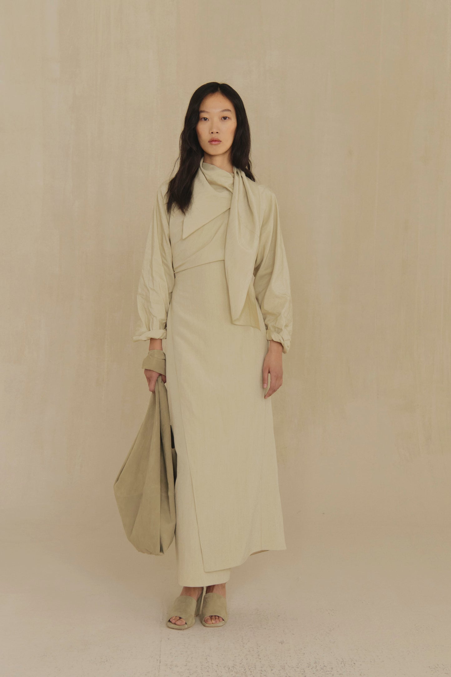 Sofia, stone linen and silk dress
