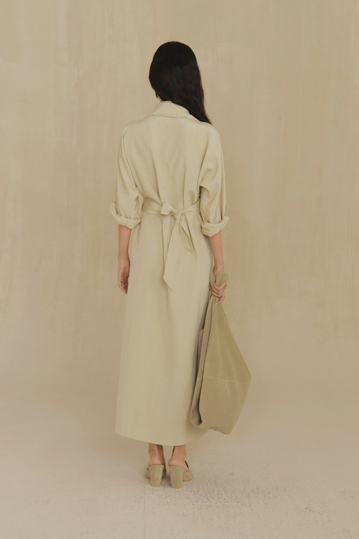 Sofia, stone linen and silk dress