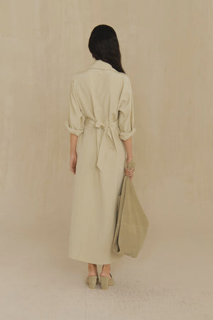 Sofia, stone linen and silk dress