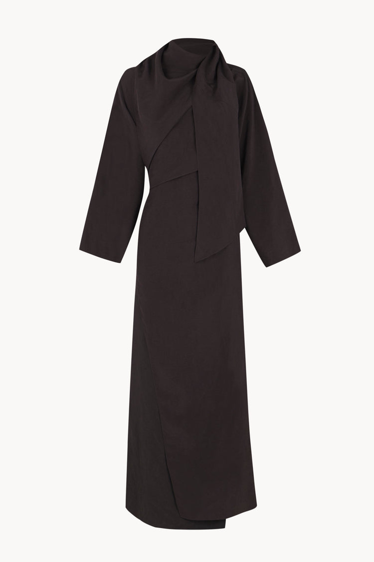 Sofia, mocha linen and silk dress