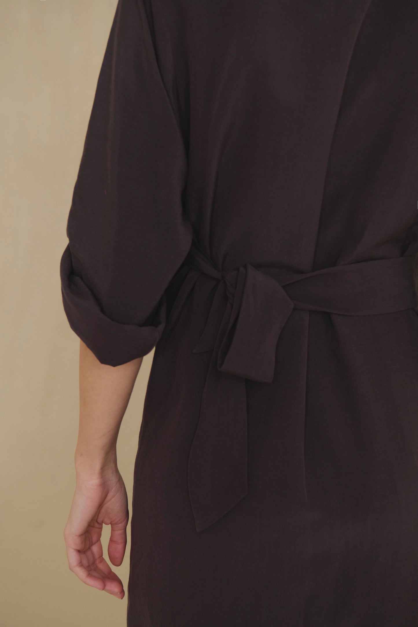 Sofia, mocha linen and silk dress