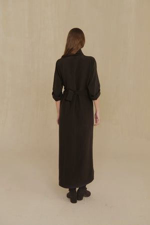 Sofia, mocha linen and silk dress