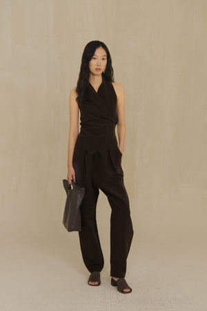 Sofia, stone linen and silk halter top
