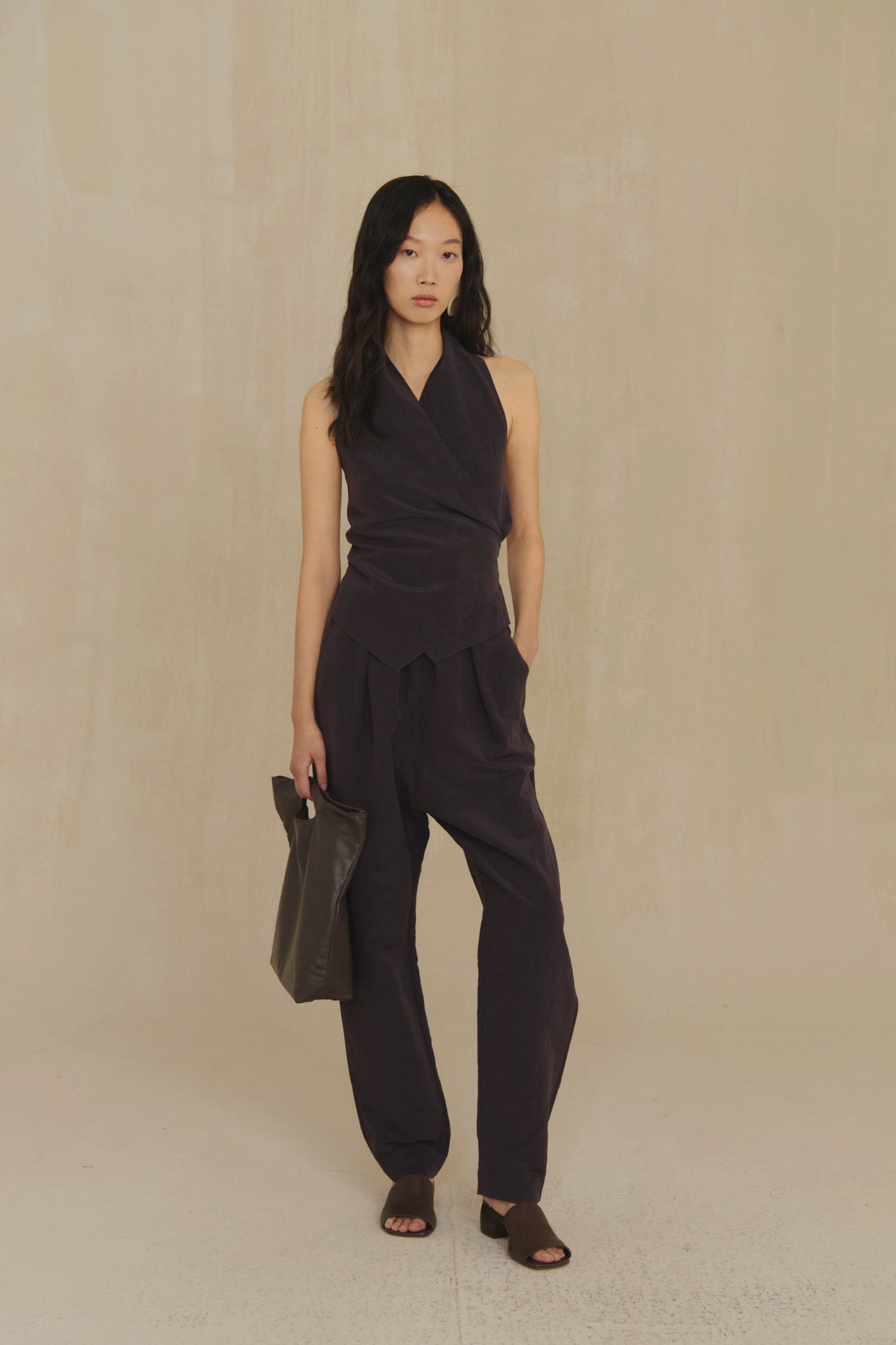 Sofia, mocha linen and silk halter top