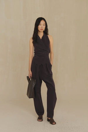 Sofia, mocha linen and silk halter top