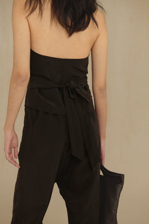 Sofia, mocha linen and silk halter top