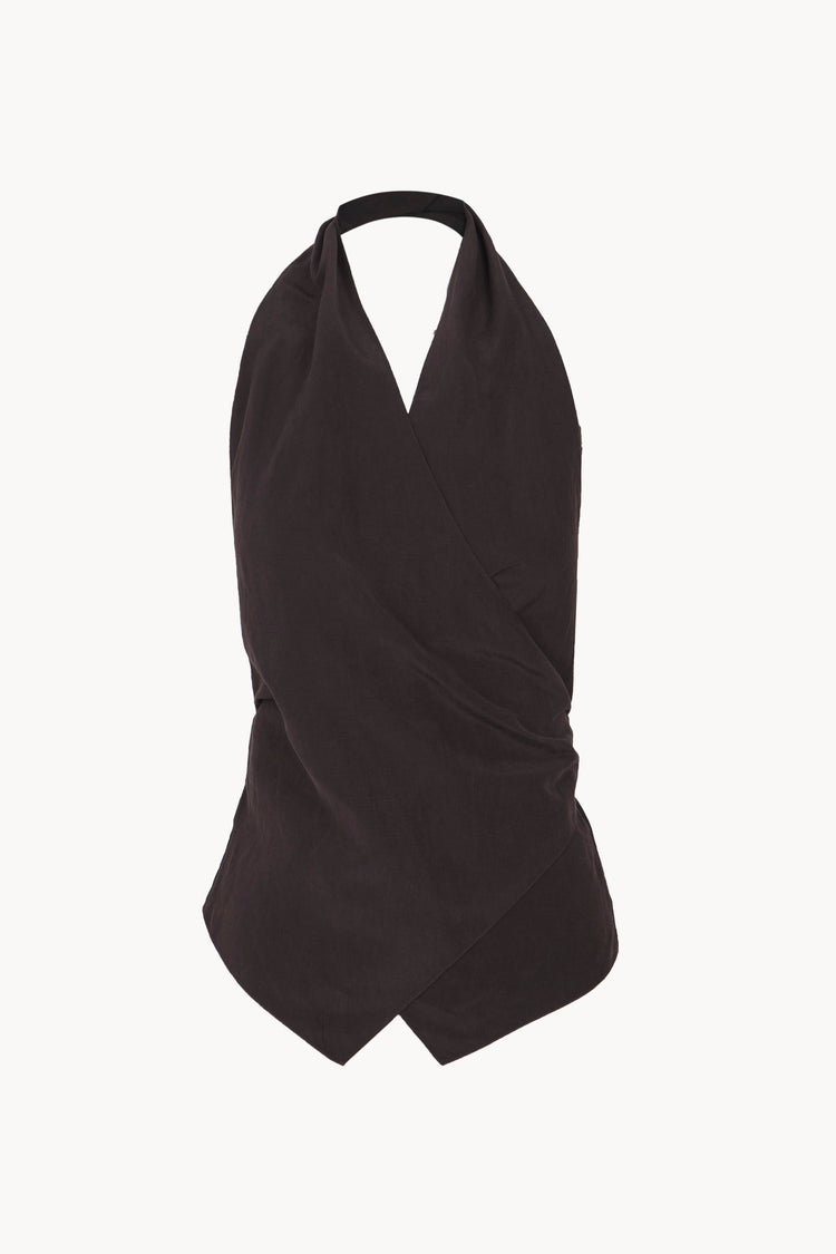Sofia, mocha linen and silk halter top