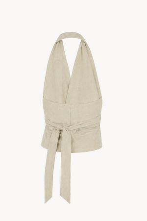 Sofia, stone linen and silk halter top
