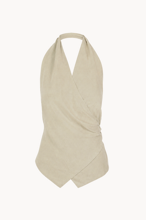 Sofia, stone linen and silk halter top