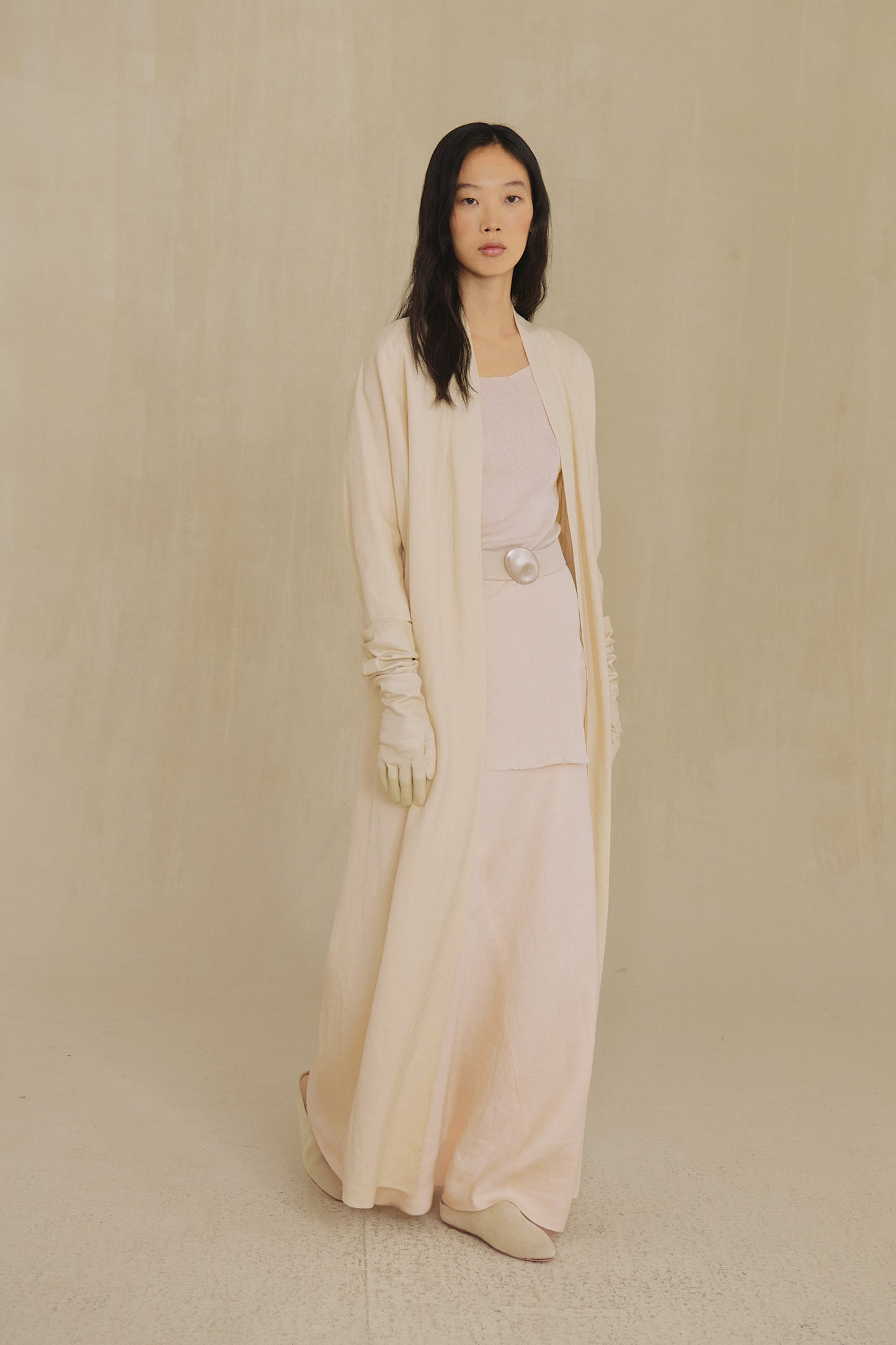 Solar, sand wool and linen long jacket