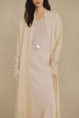 Solar, sand wool and linen long jacket