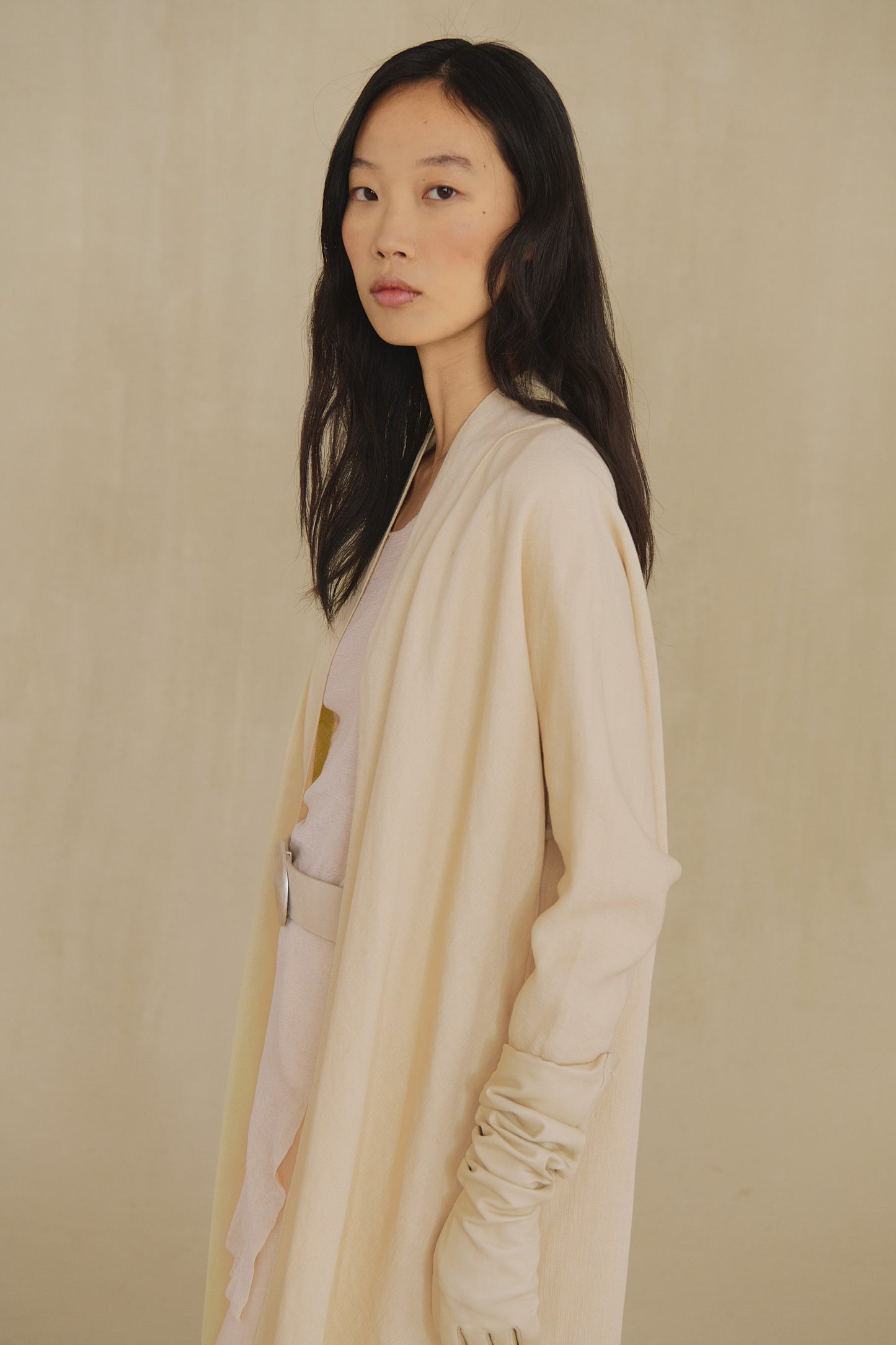 Solar, sand wool and linen long jacket