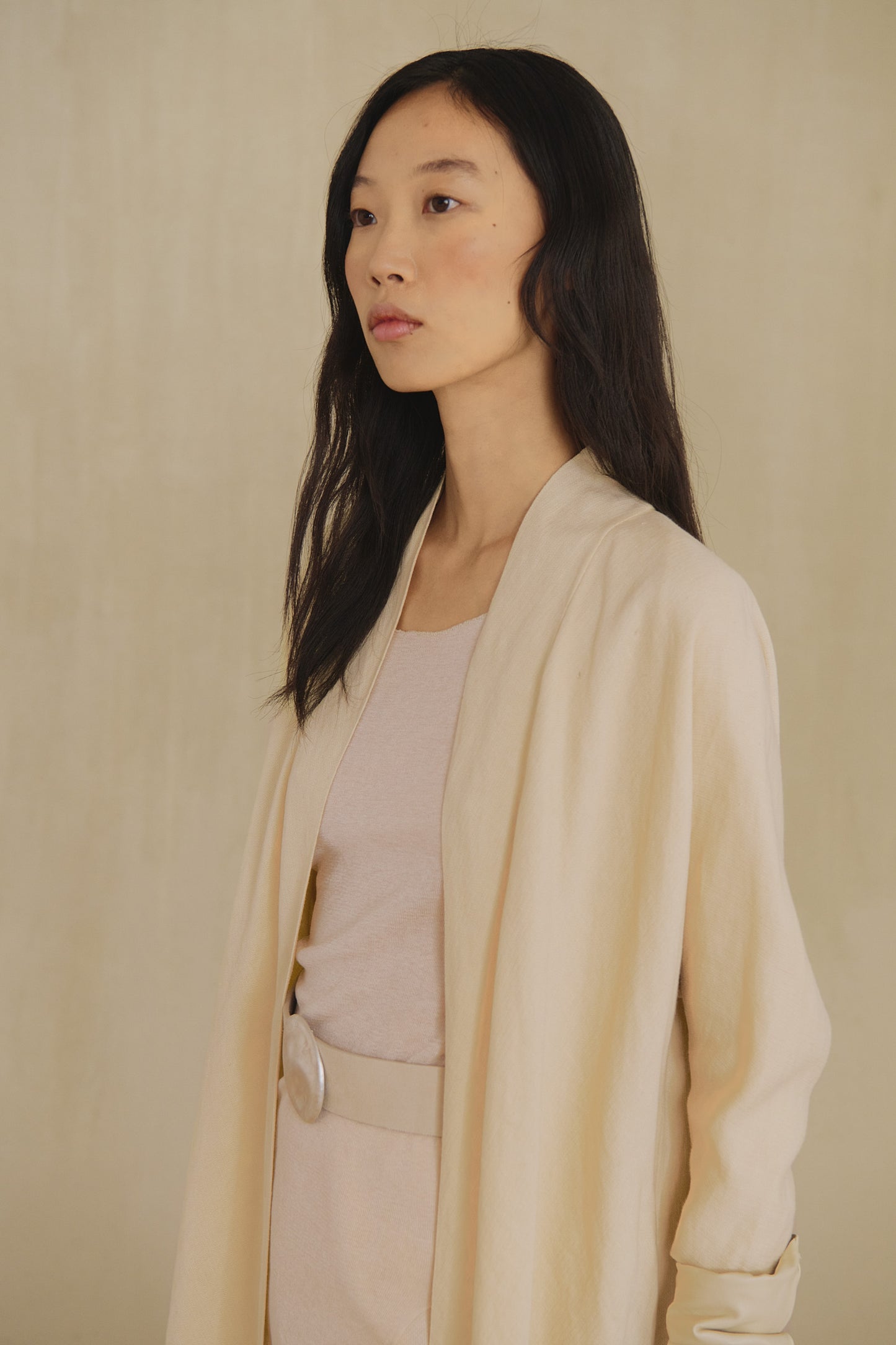 Solar, sand wool and linen long jacket