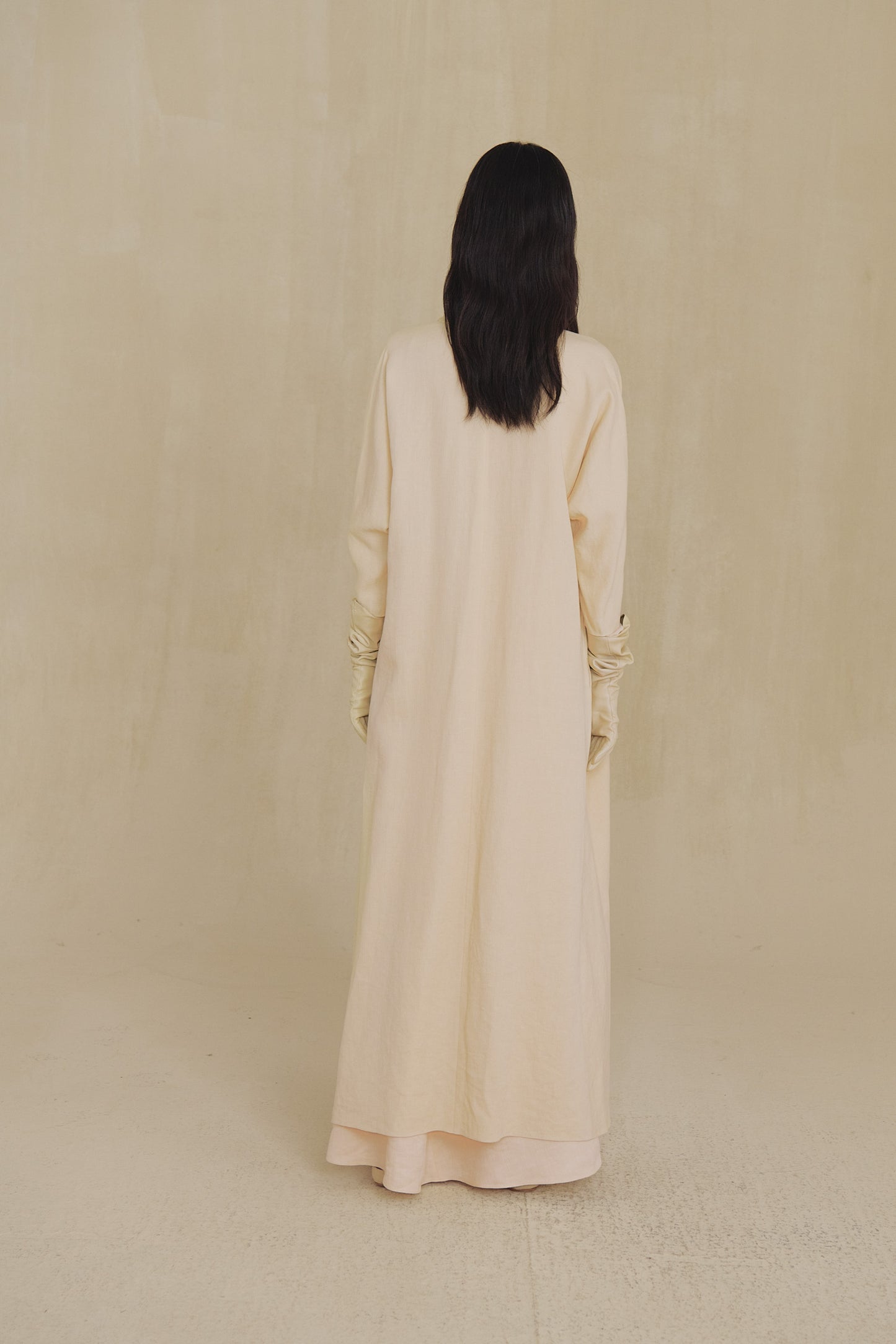 Solar, sand wool and linen long jacket