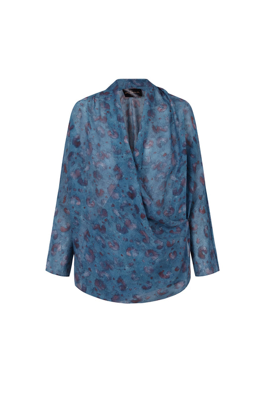 Sophia, island print silk blouse