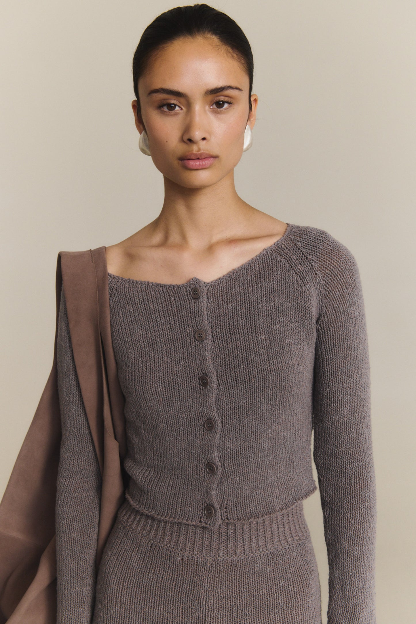 Sylva, cardigan de punto gris malva