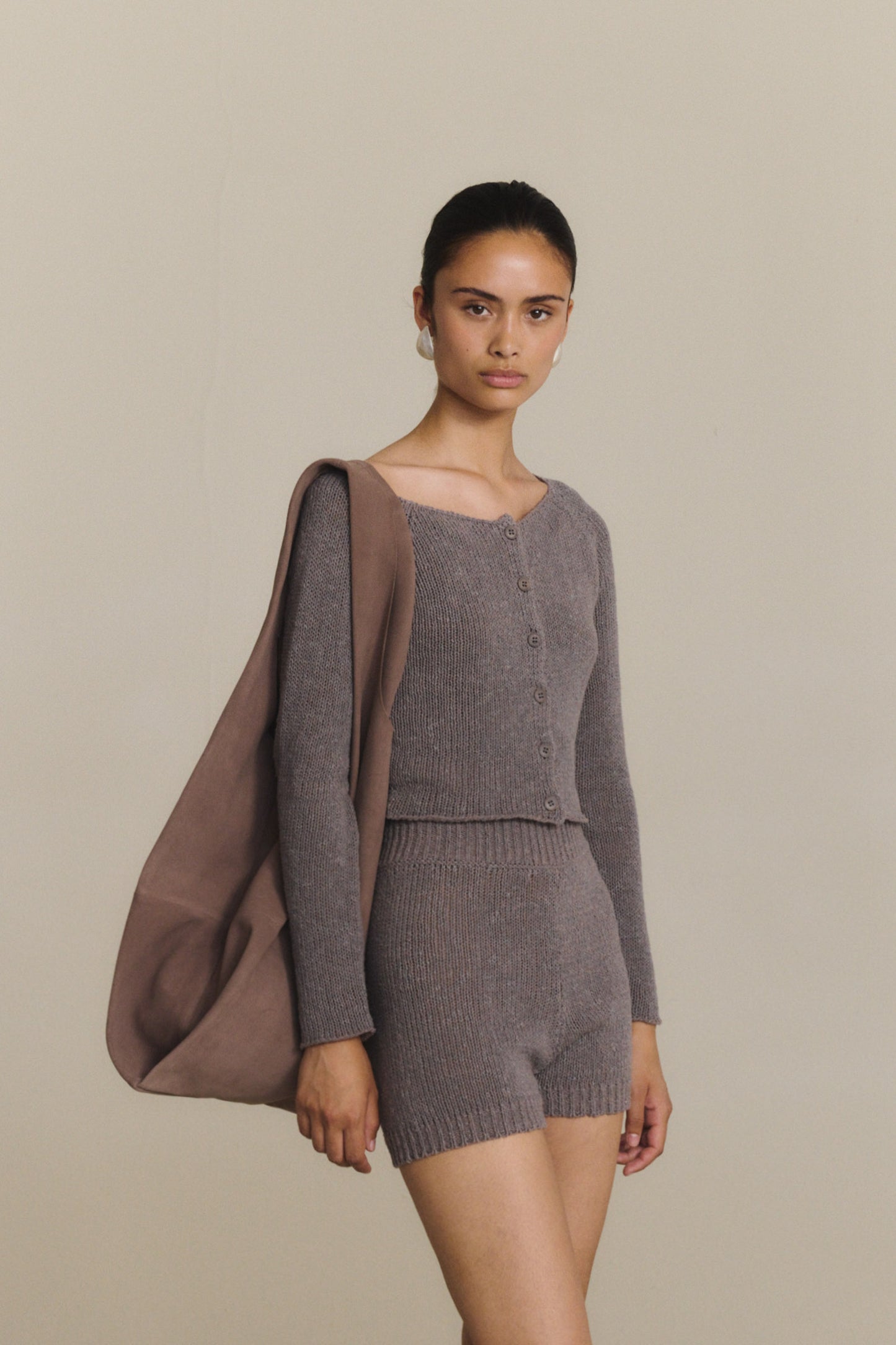 Sylva, cardigan de punto gris malva