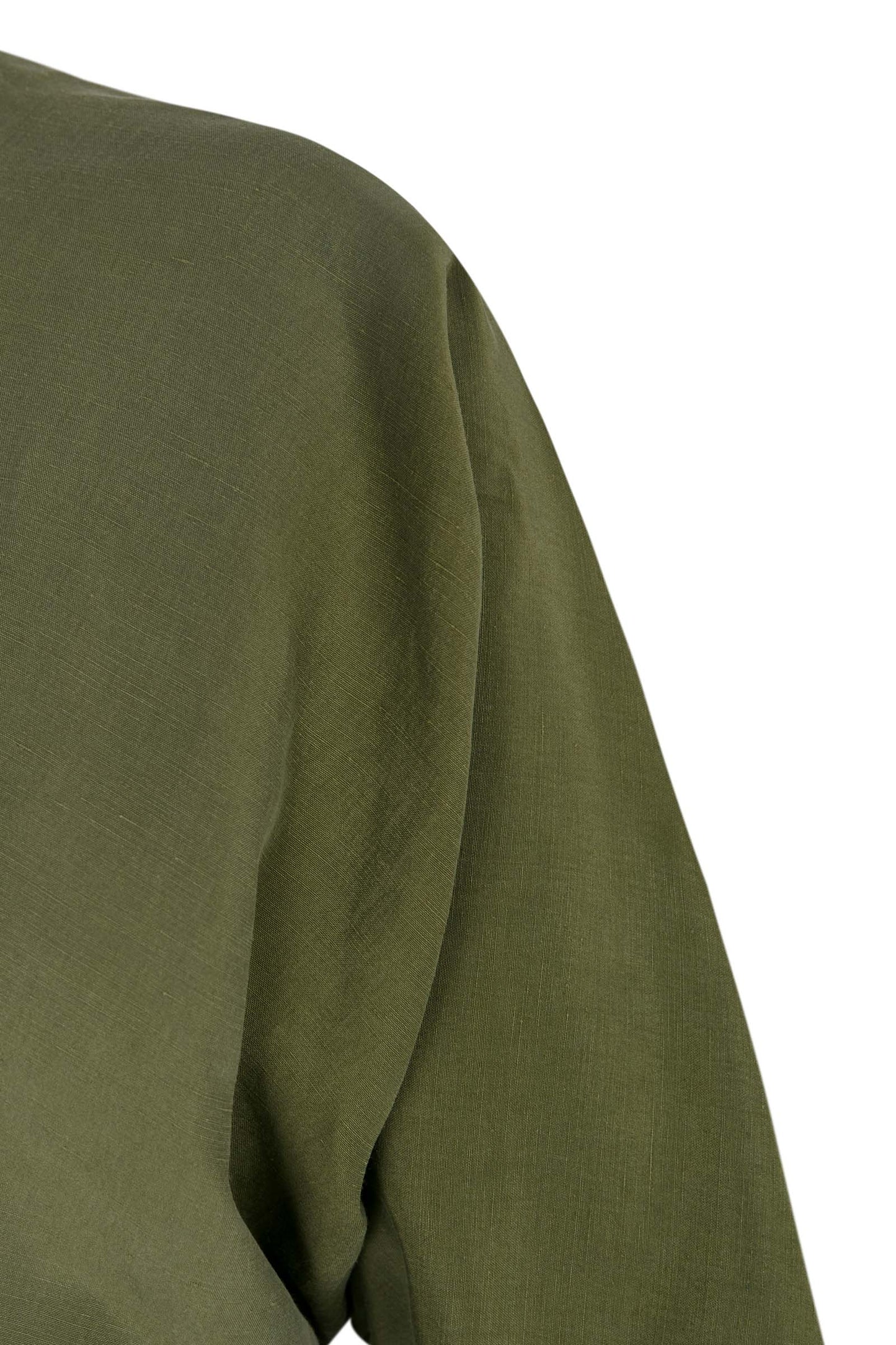Tanami, long dress in jungle green linen and silk