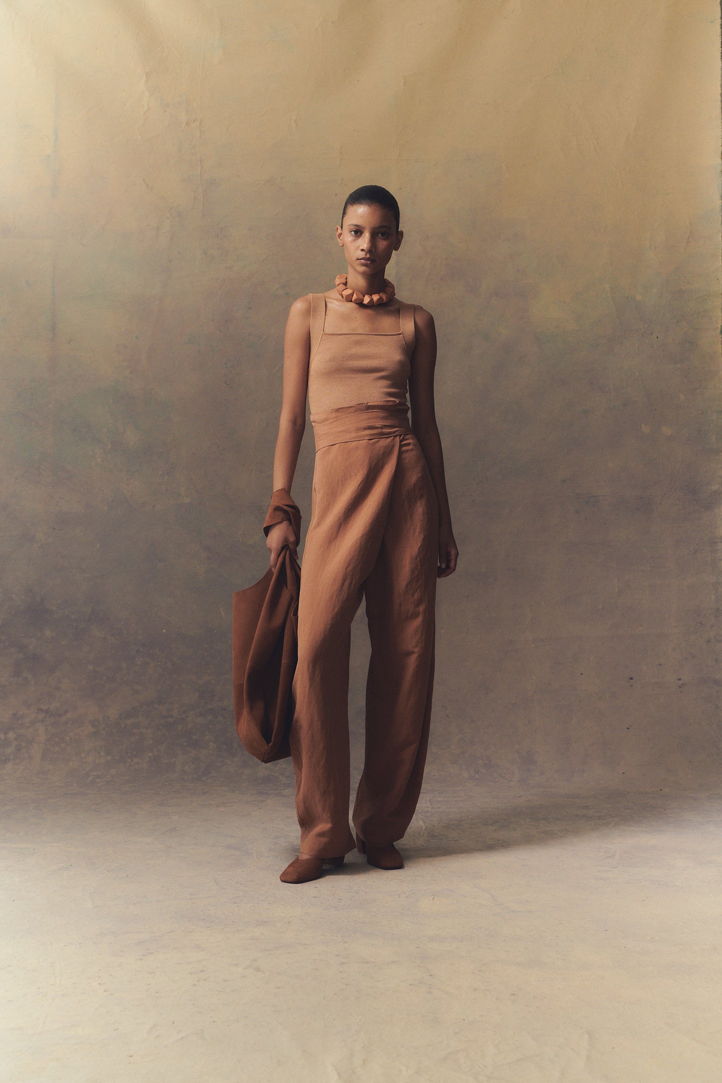 Tanami, terracotta linen and silk pants