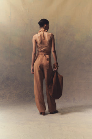 Tanami, terracotta linen and silk pants