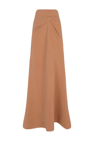 Tanami, terracotta long skirt in linen and silk