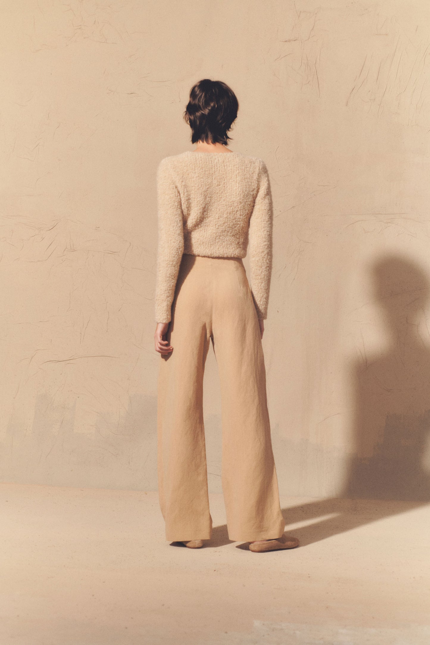 Margot, pink sand linen and wool pants