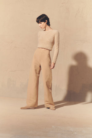 Margot, pink sand linen and wool pants