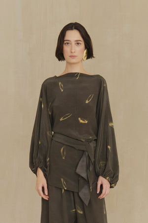 The, top reversible de seda soma print