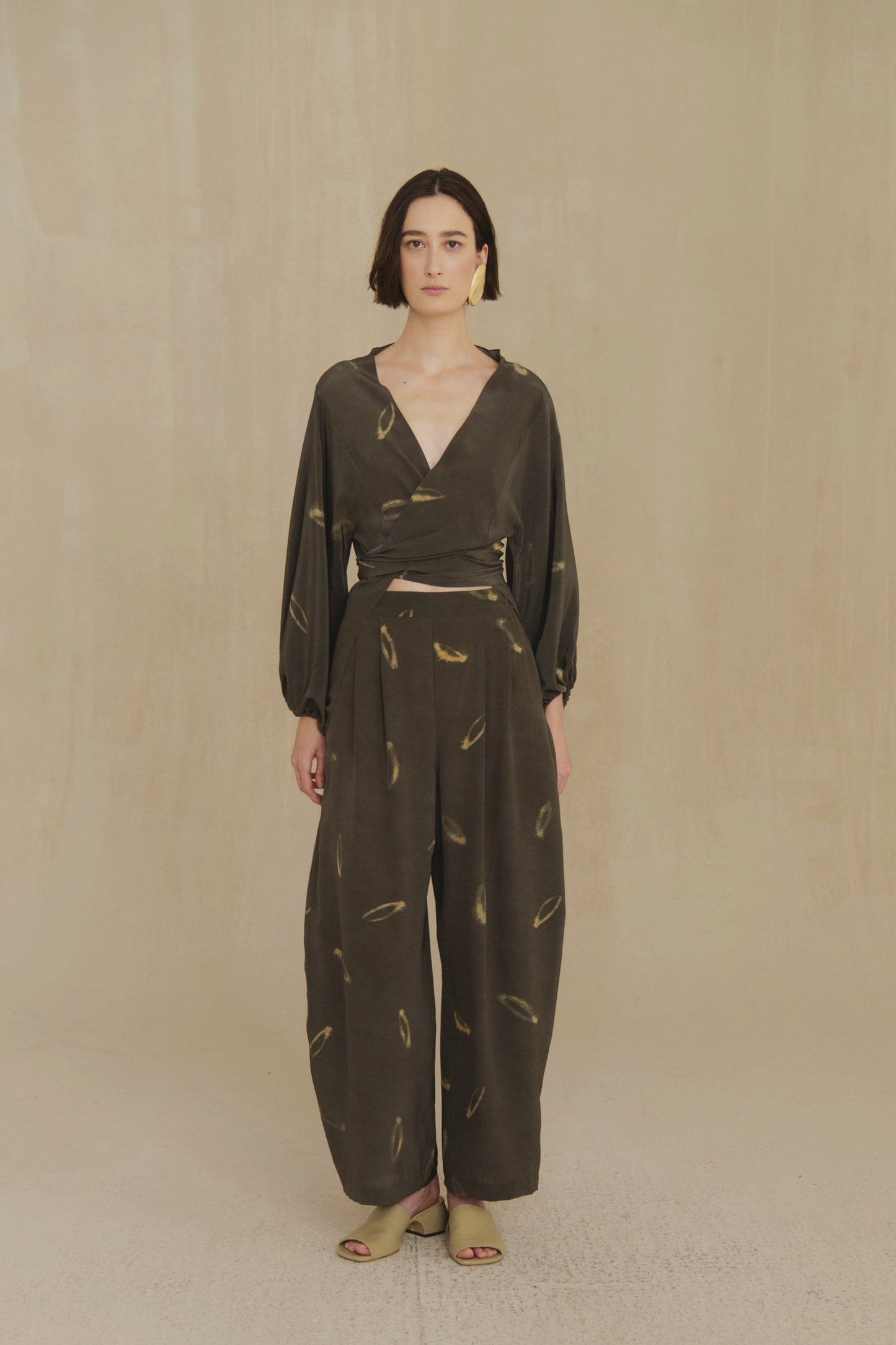 Thea, soma print silk trousers