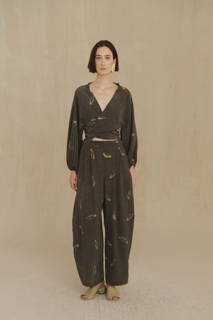 Thea, soma print silk trousers