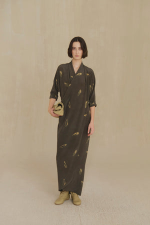 Thea, vestido largo de seda soma print