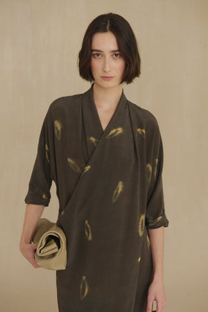 Delhi L, olive green leather large clutch