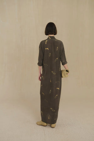 Thea, vestido largo de seda soma print