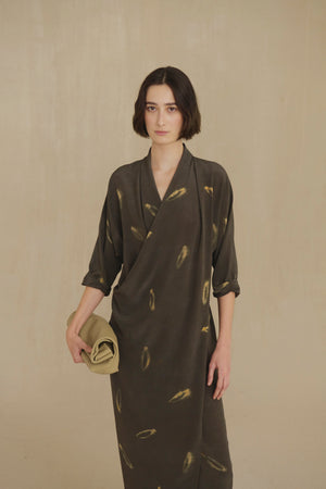 Thea, vestido largo de seda soma print